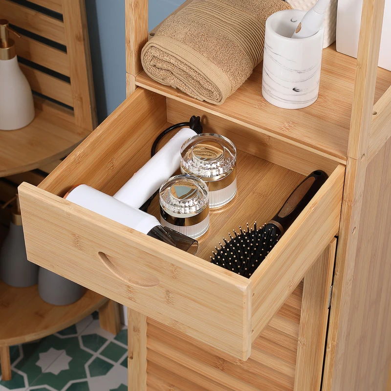 kleankin Bathroom Storage Cabinet with Drawer and Slatted Shelves