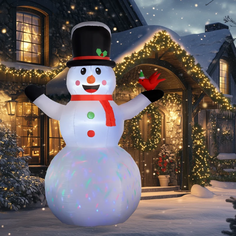 Outsunny 12FT Giant Inflatable Snowman, Christmas Blow Up Snowman with Rotating Colorful LED Light for Indoor, Outdoor, Yard