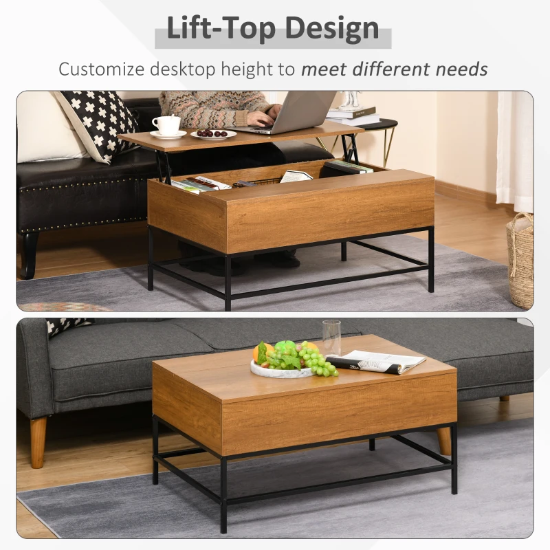 HOMCOM Modern Lift Top Coffee Table with Hidden Storage Compartment and Metal Legs, for Living Room, Home Office, Natural