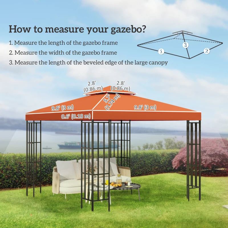 Outsunny 10' x 10' Square 2-Tier Gazebo Canopy Replacement Top Cover Outdoor Garden Sun Shade, Orange