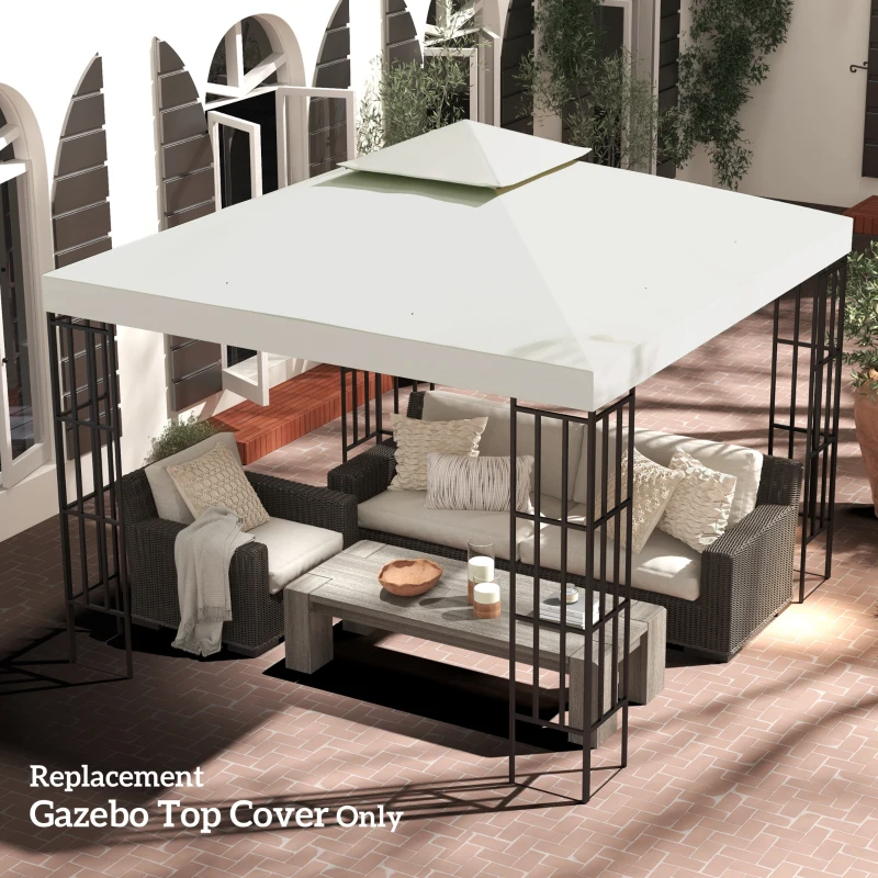 Outsunny 10' x 10' Gazebo Replacement Canopy 2 Tier Top UV Cover Pavilion Garden Patio Outdoor Cream White (TOP ONLY)