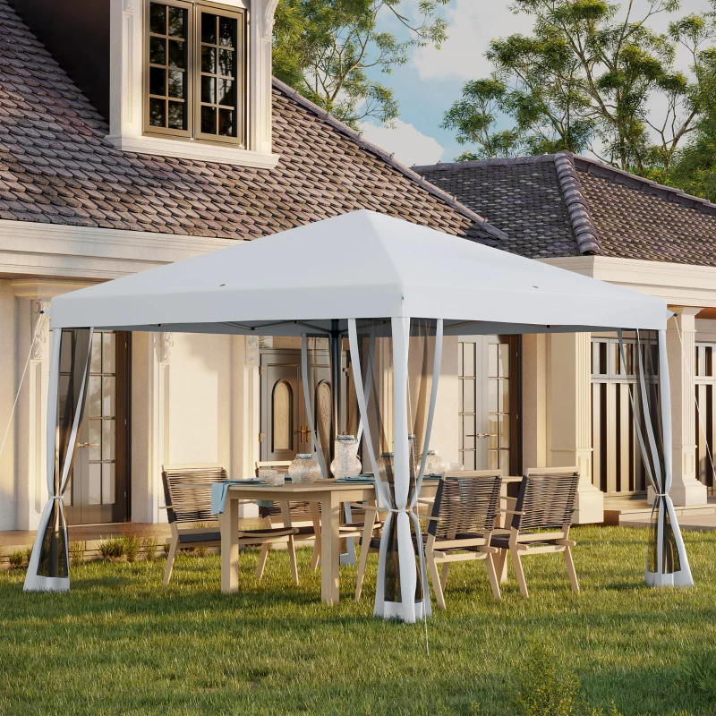 Outsunny 10' x 10' Pop Up Canopy Tent Gazebo with Removable Mesh Sidewall Netting, Carry Bag for Backyard Patio Outdoor, Cream