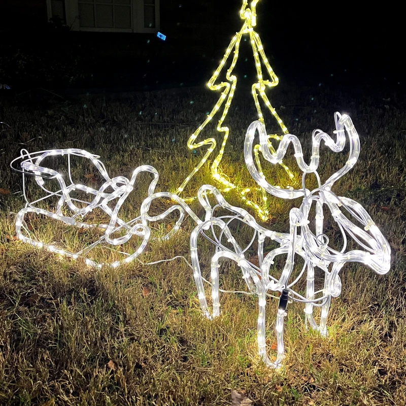 Outsunny 35" Christmas Reindeer and Sleigh with LED Motif Warm White Lighting, Indoor Outdoor Steel Frame Yard Decoration