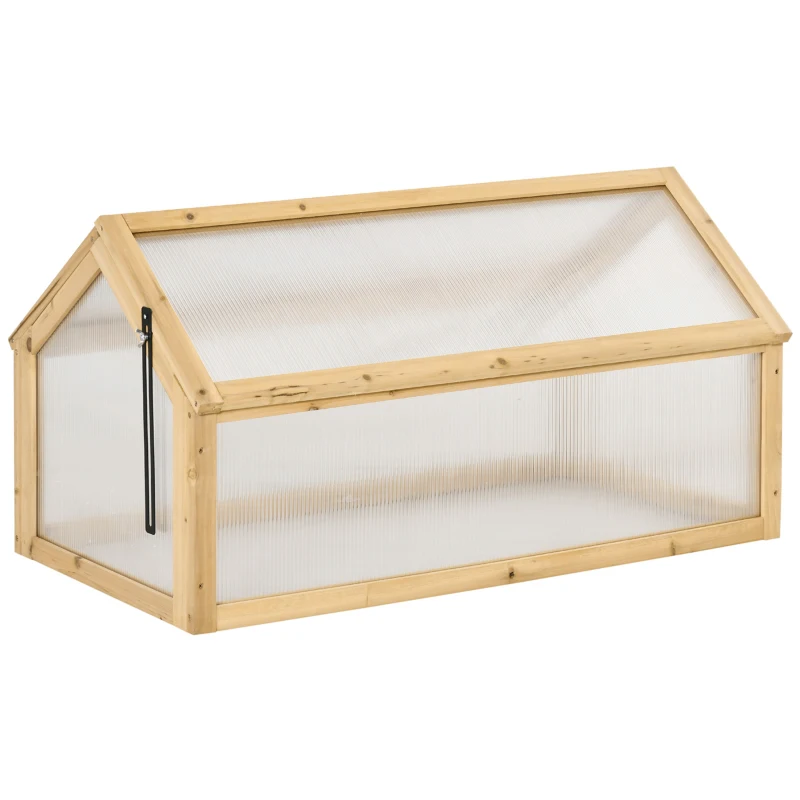 Outsunny Wooden Cold Frame Greenhouse Garden Portable Raised Planter with Openable Top for Indoor, Outdoor, Flowers, Vegetables, Plants, 35.5" x 20.5" x 19.5", Light Brown