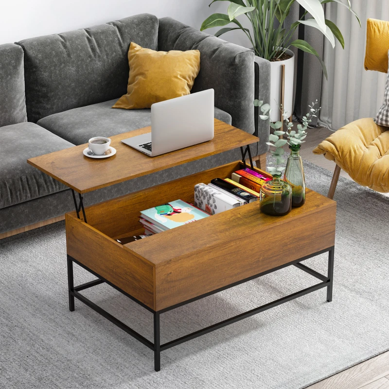 HOMCOM Modern Lift Top Coffee Table with Hidden Storage Compartment and Metal Legs, for Living Room, Home Office, Natural