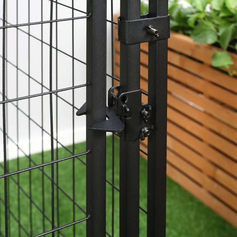 PawHut 4.6' x 4.6' x 5' Outdoor Dog Kennel, Welded Wire Heavy Duty Dog Run, Dog Kennel Outside with Waterproof & UV Resistant Cover, for S&M Dogs, Black