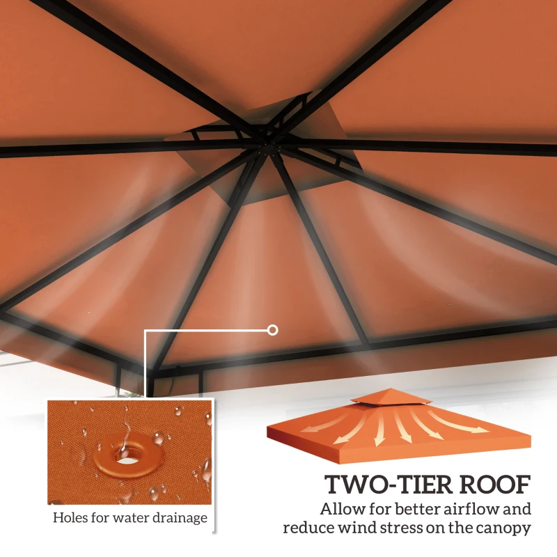 Outsunny 10' x 10' Square 2-Tier Gazebo Canopy Replacement Top Cover Outdoor Garden Sun Shade, Orange