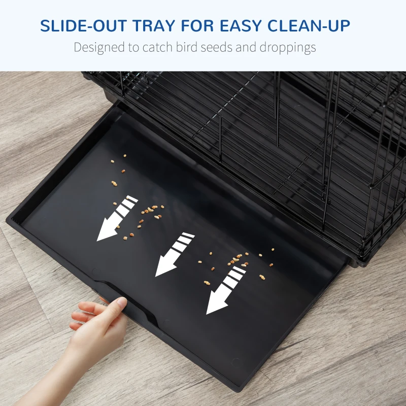 PawHut 23" Bird Cage Flight Parrot House Cockatiels Playpen with Open Play Top and Feeding Bowl Perch Pet Furniture Black