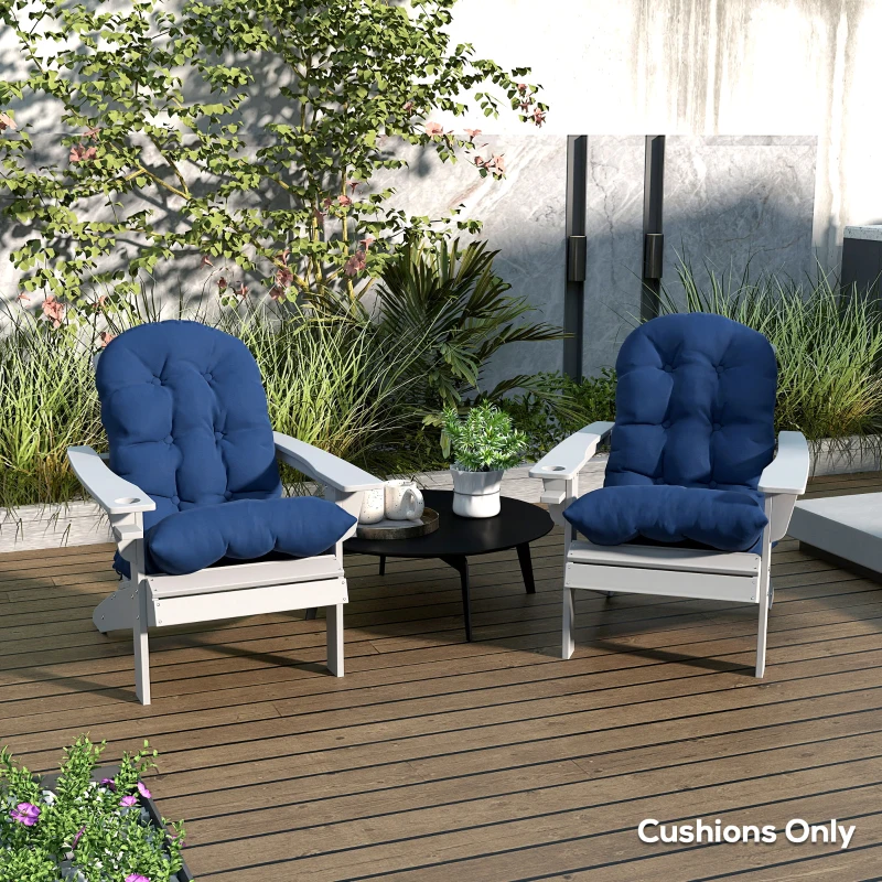 Outsunny Adirondack Chair Cushions Set of 2, Tufted High Back Patio Non-Slip Cushions for Adirondack Chairs, Navy Blue