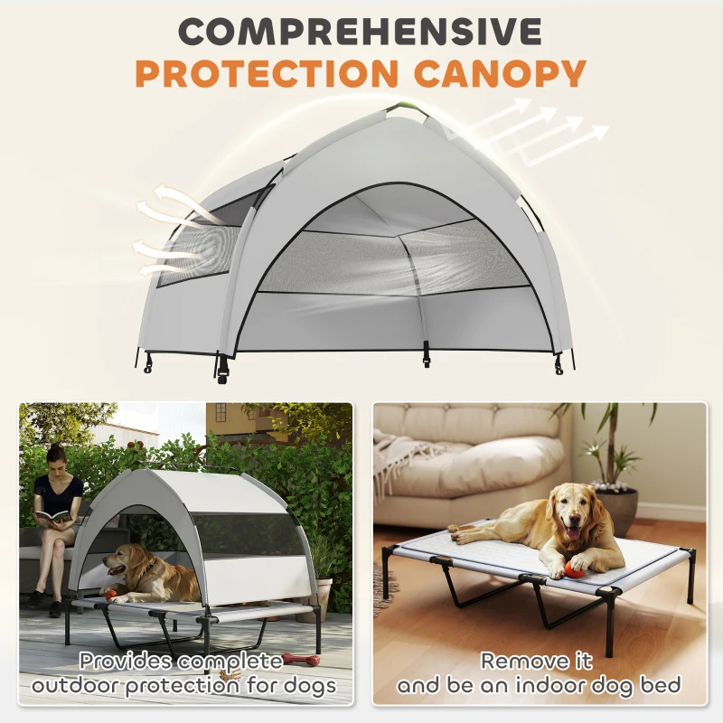 PawHut Elevated Dog Bed with Removable Canopy, Portable Outside Raised Pet Cot with Cooling Pad, Storage Bag, 42" x 30" x 37"