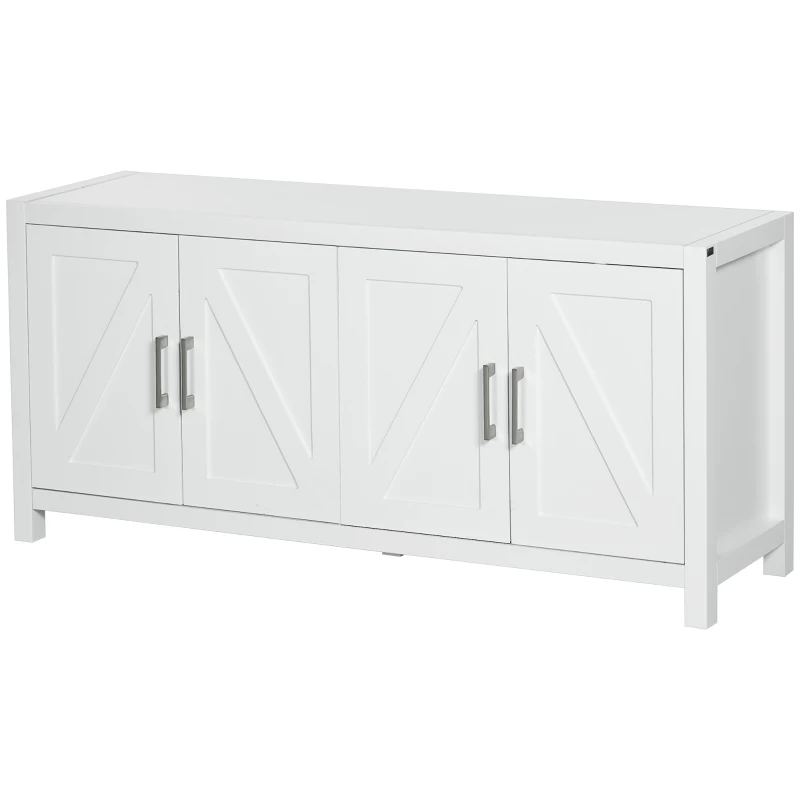 HOMCOM Sideboard Cabinet Buffets Table with Barn Style Doors TV Cabinet Stand for TVs up to 65" with 4 Cable Holes White