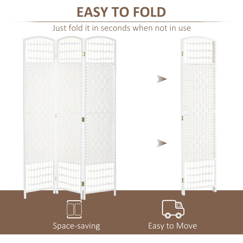 HOMCOM 3 Panel Folding Room Divider Portable Privacy Screen Wave Fiber Room Partition for Home Office White