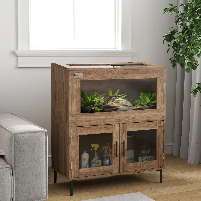 PawHut 30 Gallon Stackable Reptile Tank w/ Storage Cabinet, Top Opening, for Bearded Dragon, Lizard, Snake, Hamster