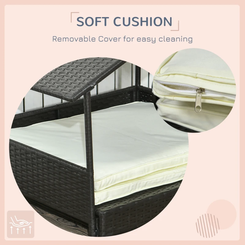 PawHut Outdoor Dog House Extendable Wicker Dog Bed with Soft Cushion Washable Cover, for Small and Medium Dogs, Cream White