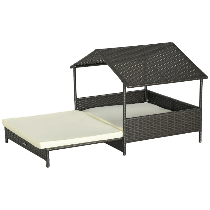 PawHut Outdoor Dog House Extendable Wicker Dog Bed with Soft Cushion Washable Cover, for Small and Medium Dogs, Cream White