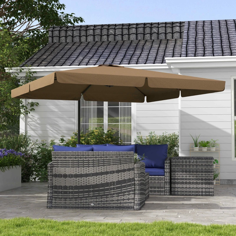 Outsunny 10' Cantilever Patio Umbrella, Square Offset Umbrella with Tilt, Crank, Cross Base, Aluminum Pole and Air Vent, Tan