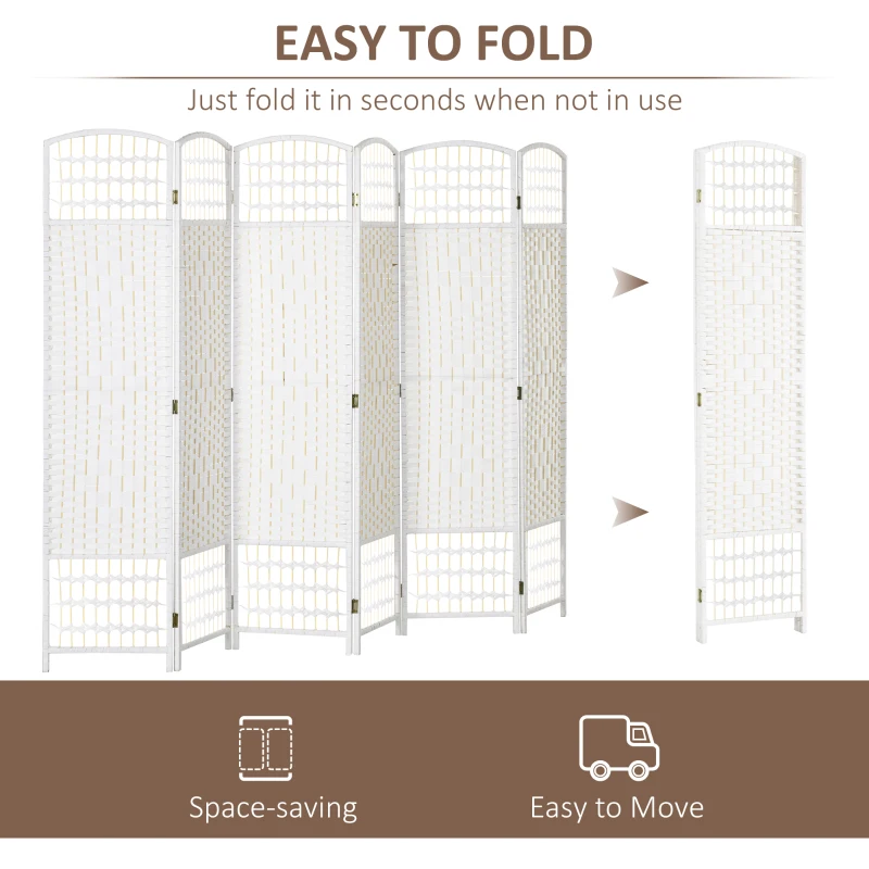 HOMCOM 6 Panel Folding Room Divider Portable Privacy Screen Wave Fiber Room Partition for Home Office White