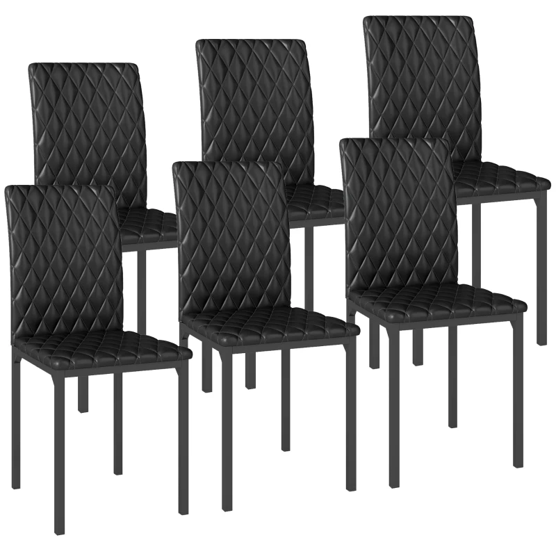 HOMCOM Set of 6 Modern Dining Chairs, Tufted High Back Side Chairs with Upholstered Seat, Steel Legs for Living Room, Black