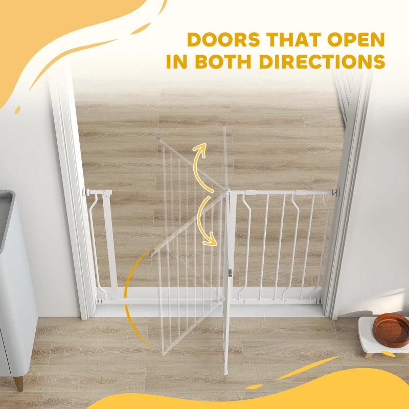 PawHut 30"- 45" Easy Install Pet Gate w/ Door & Double Locking System, Extra Wide Dog Gate for Stairs, Hallways, White