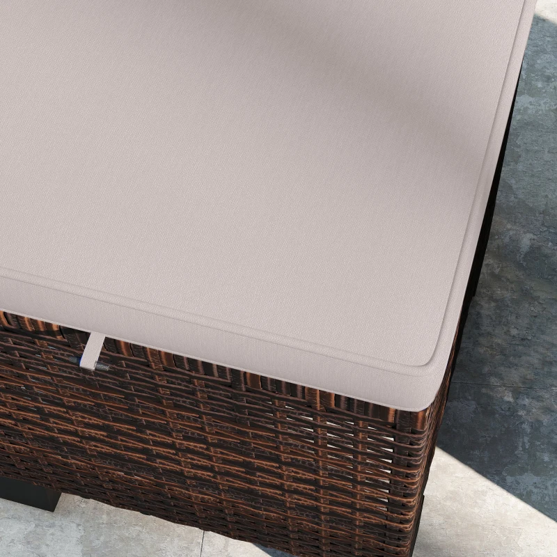 Outsunny 2 Piece Wicker Outdoor Ottomans with Cushions, Rattan Ottoman Footrest and Side Table for Patio, Yard, Poolside, Cream