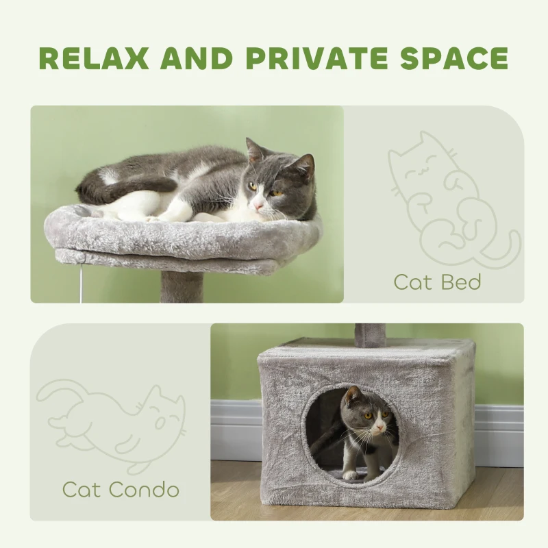 PawHut 53" Cat Tree, Cat Tower with Scratching Posts, Cat Condo, Beds, Platforms, Toy Balls for Indoor Cats, Light Grey