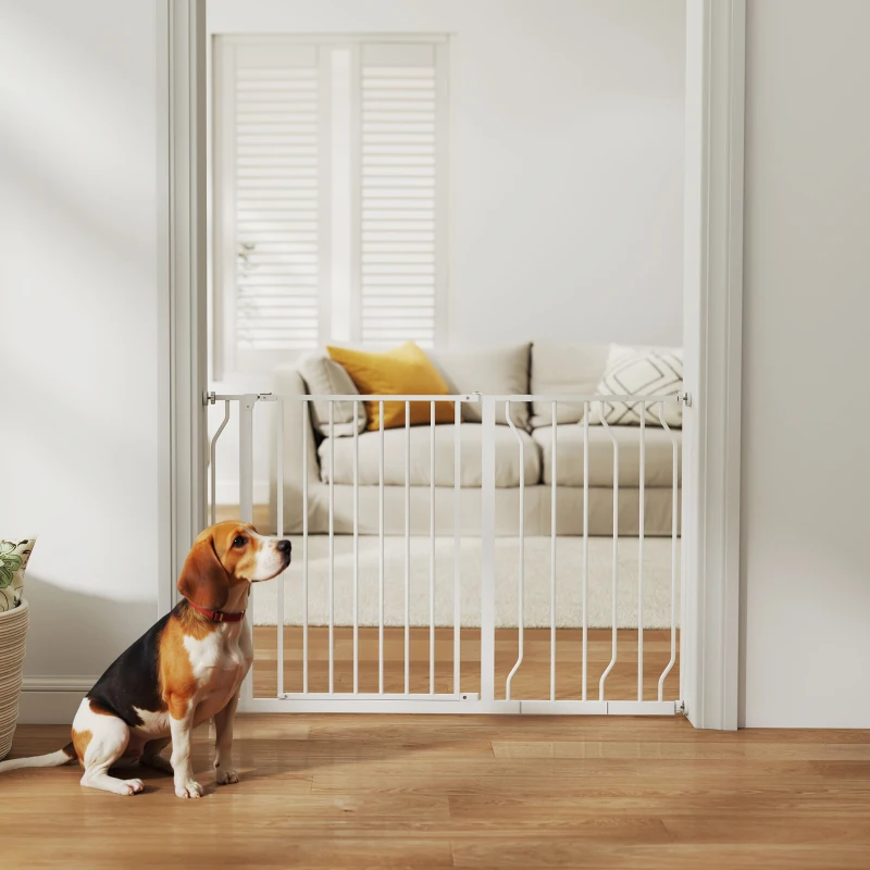 PawHut 30"- 45" Easy Install Pet Gate w/ Door & Double Locking System, Extra Wide Dog Gate for Stairs, Hallways, White