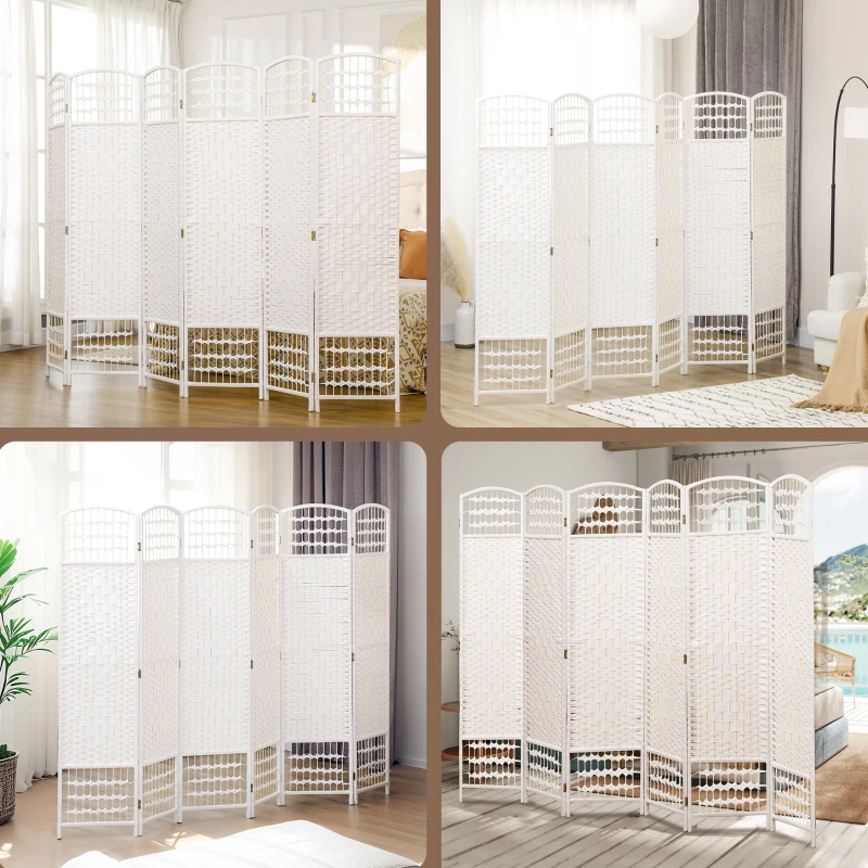 HOMCOM 6 Panel Folding Room Divider Portable Privacy Screen Wave Fiber Room Partition for Home Office White