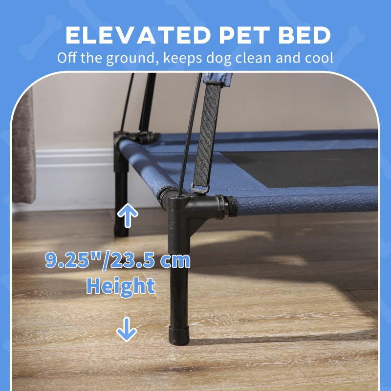 PawHut Elevated Cooling Pet Bed Portable Raised Dog Cot with Canopy for XL Sized Dogs, Dark Blue