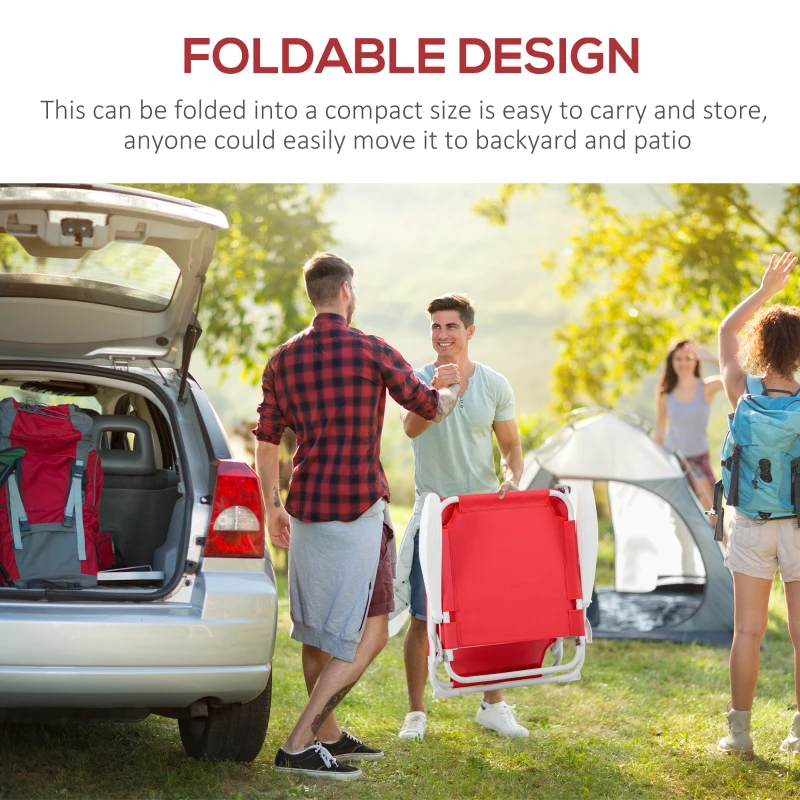 Outsunny Outdoor Sun Lounger, Folding Chaise Lounge with 4-level Adjustable Backrest, Red