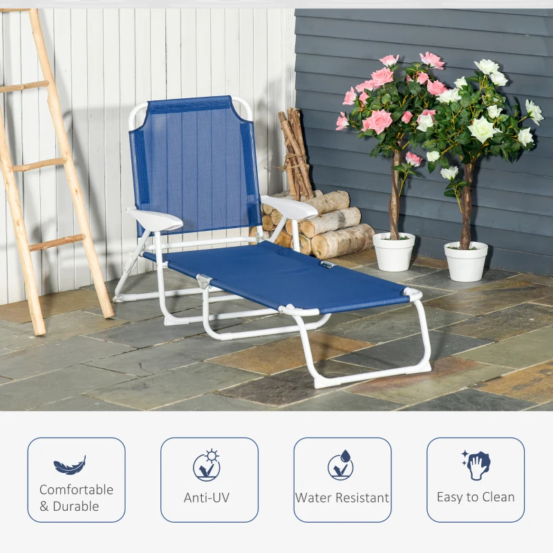 Outsunny Outdoor Sun Lounger, Folding Chaise Lounge with 4-level Adjustable Backrest, Blue