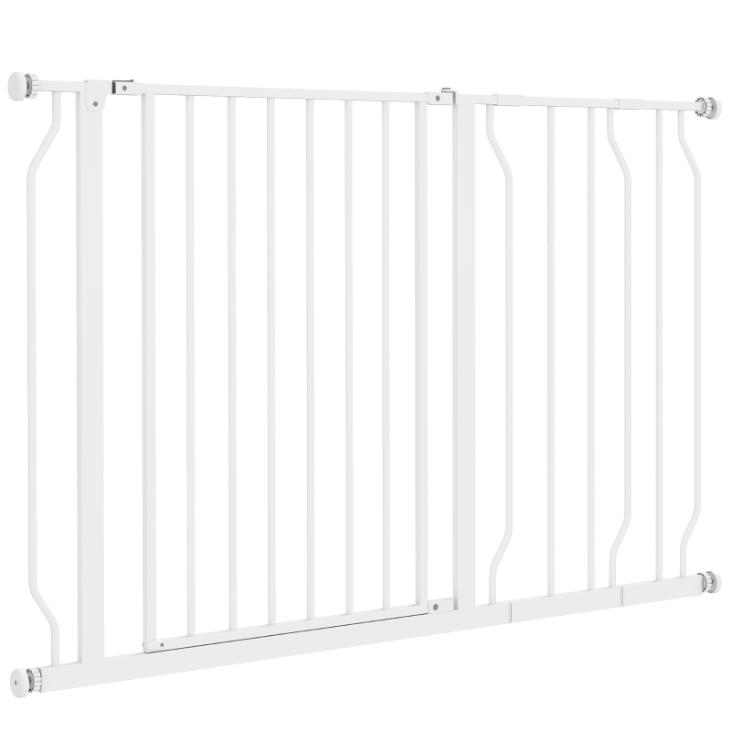 PawHut 30"- 45" Easy Install Pet Gate w/ Door & Double Locking System, Extra Wide Dog Gate for Stairs, Hallways, White