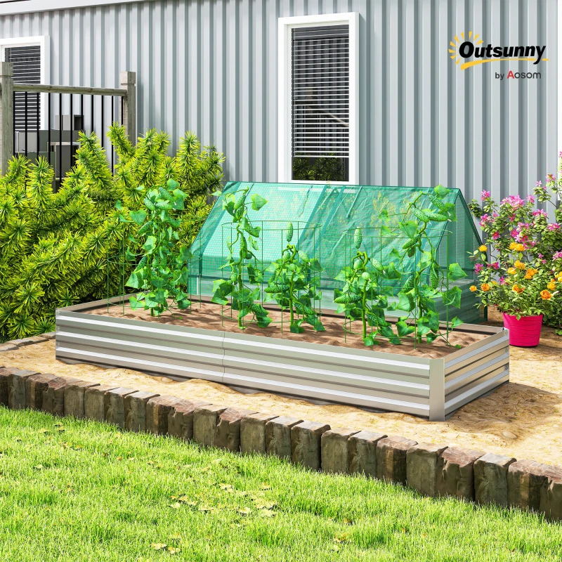 Outsunny 95" x 36" x 12" Galvanized Raised Garden Bed, Metal Elevated Planter Box for Growing Flowers, Herbs, Succulents, Silver