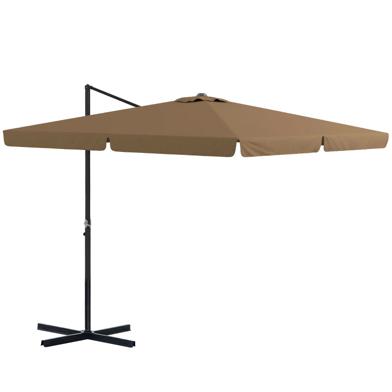 Outsunny 10' Cantilever Patio Umbrella, Square Offset Umbrella with Tilt, Crank, Cross Base, Aluminum Pole and Air Vent, Tan