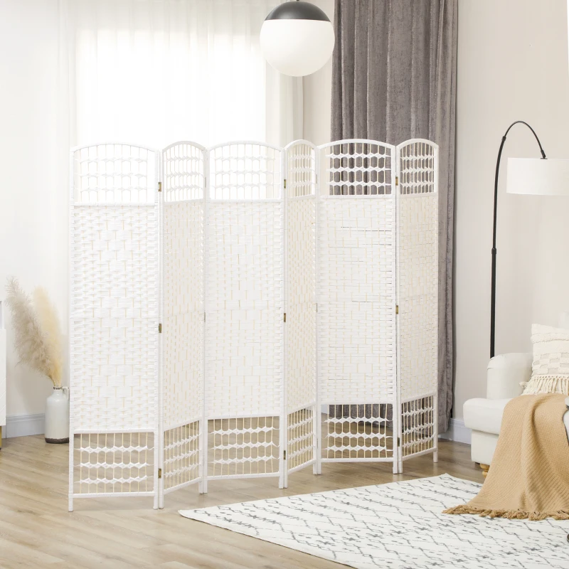 HOMCOM 6 Panel Folding Room Divider Portable Privacy Screen Wave Fiber Room Partition for Home Office White