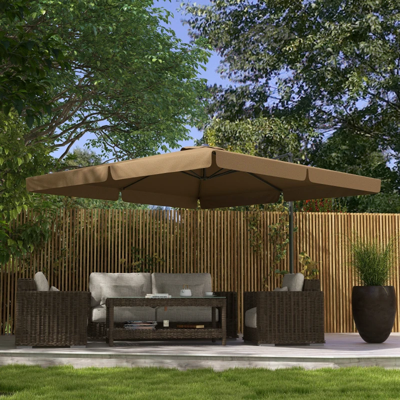 Outsunny 10' Cantilever Patio Umbrella, Square Offset Umbrella with Tilt, Crank, Cross Base, Aluminum Pole and Air Vent, Tan
