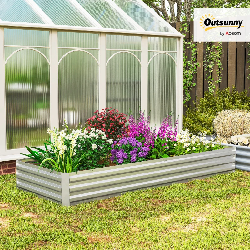 Outsunny 95" x 36" x 12" Galvanized Raised Garden Bed, Metal Elevated Planter Box for Growing Flowers, Herbs, Succulents, Silver