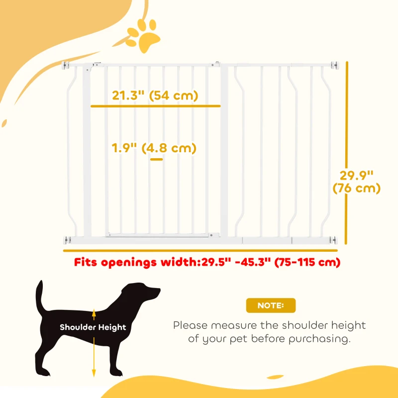PawHut 30"- 45" Easy Install Pet Gate w/ Door & Double Locking System, Extra Wide Dog Gate for Stairs, Hallways, White