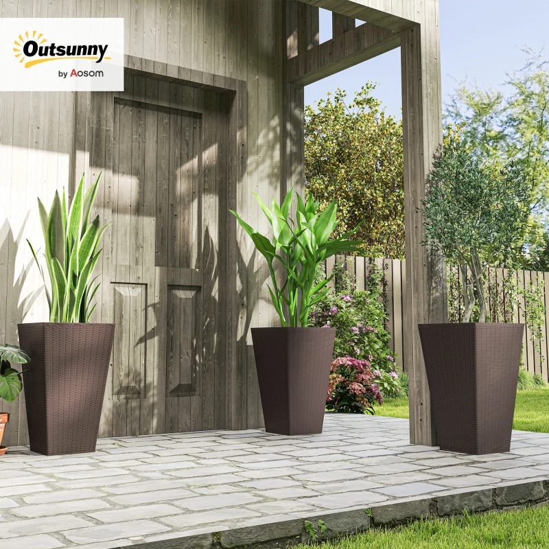 Outsunny Set of 3 Tall Plant Stand, Outdoor & Indoor Flower Pot Set for Front Door, Entryway, Patio and Deck, Brown