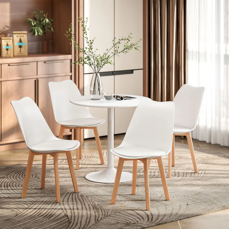 HOMCOM Round Dining Table Set for 4 with Pedestal Base, PU Padded Seats, for Small Space, Apartment, White