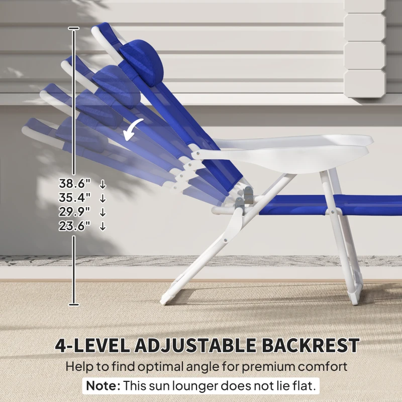 Outsunny Folding Chaise Lounge, Outdoor Sun Tanning Chair, 4-Position Reclining Back, Armrests, Removable Pillow, Blue