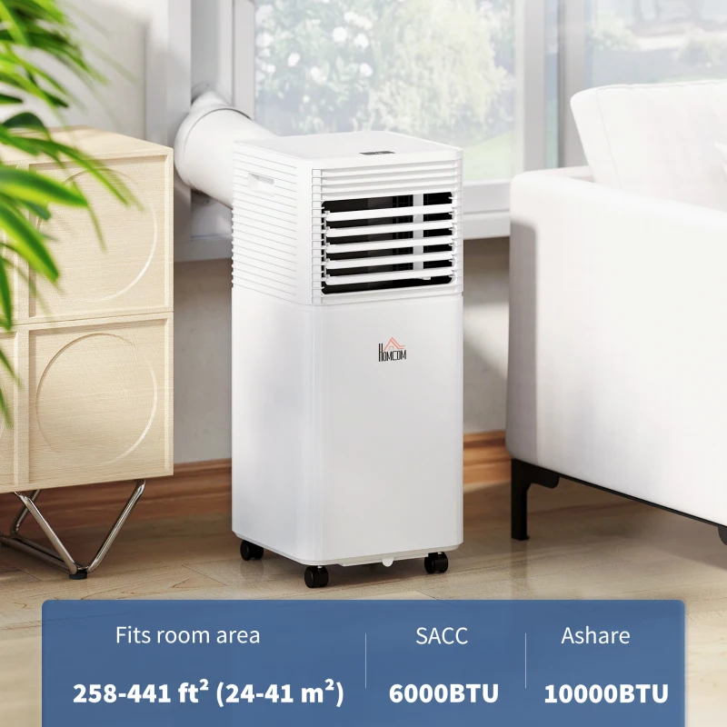 HOMCOM 10000 BTU Portable Air Conditioner with Fan & Dehumidifier Mode, Quiet AC Unit with Remote Control, 24-Hour Timer, White