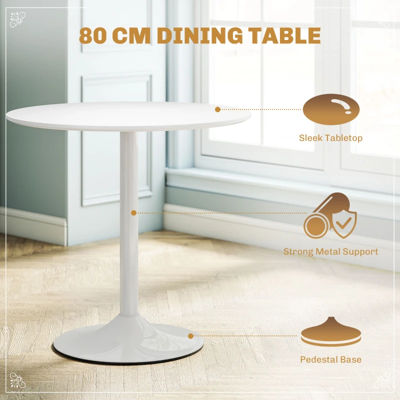 HOMCOM Round Dining Table Set for 4 with Pedestal Base, PU Padded Seats, for Small Space, Apartment, White