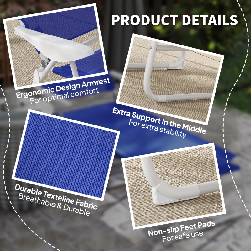 Outsunny Folding Chaise Lounge, Outdoor Sun Tanning Chair, 4-Position Reclining Back, Armrests, Removable Pillow, Blue