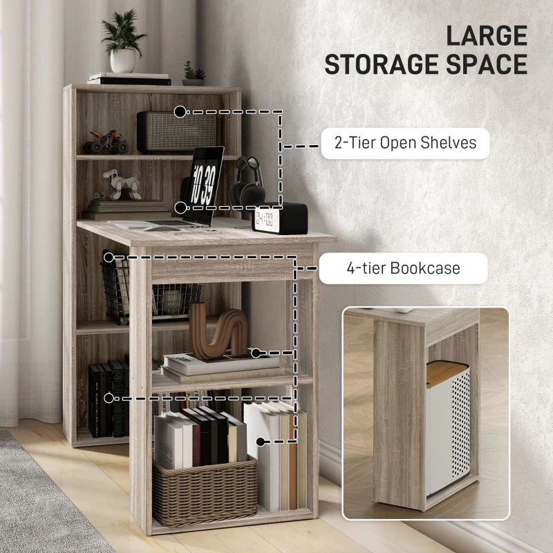 HOMCOM Computer Desk with Storage, PC Table with Bookshelf for Home Office, Study Room, Oak