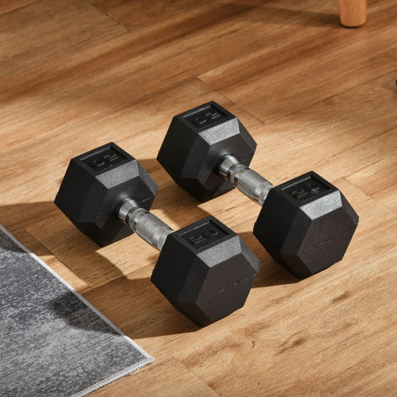 Soozier Rubber Dumbbells Weight Set, Total 40lbs, 20lbs Each, Dumbbell Hand Weight for Body Fitness Training for Home Office Gym, Black