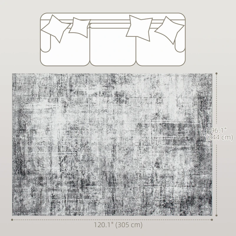 HOMCOM Area Rug for Living Room 8x10, Modern Abstract Machine Washable Rug, Non-Slip Carpet for Bedroom, Dining Room, Grey