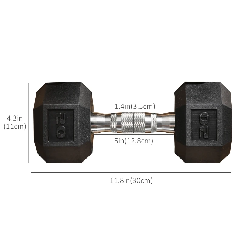 Soozier Rubber Dumbbells Weight Set, Total 40lbs, 20lbs Each, Dumbbell Hand Weight for Body Fitness Training for Home Office Gym, Black