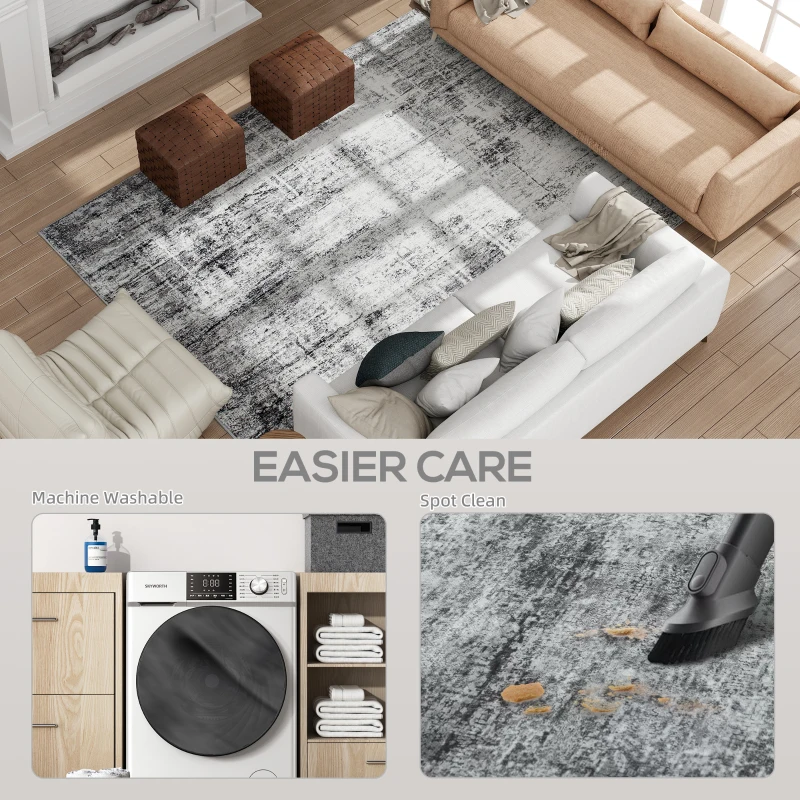 HOMCOM Area Rug for Living Room 8x10, Modern Abstract Machine Washable Rug, Non-Slip Carpet for Bedroom, Dining Room, Grey