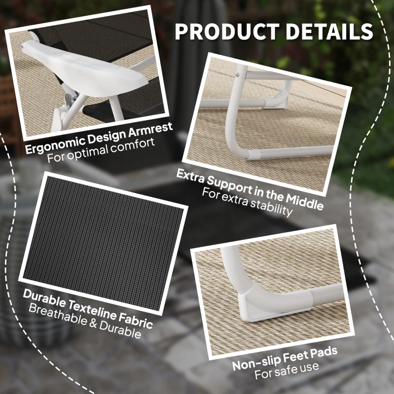 Outsunny Folding Chaise Lounge, Outdoor Sun Tanning Chair, 4-Position Reclining Back, Armrests, Removable Pillow, Black