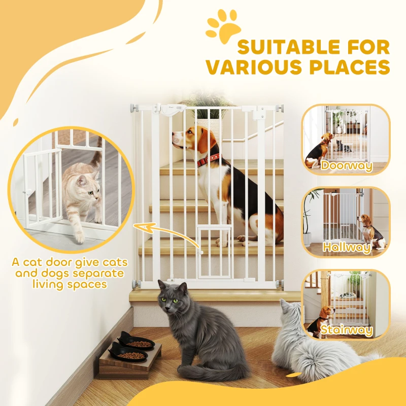PawHut 36" Easy Open Indoor Dog Gates for Doorways, House, Stair - White